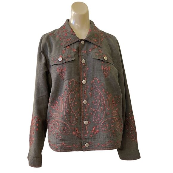Willi Smith Paisley Embroidered Silk Blend Snap Lightweight Jacket - Picture 2 of 10